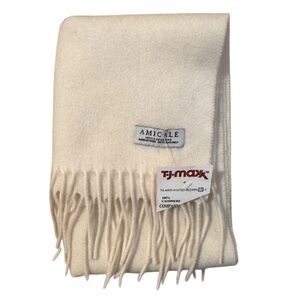 Amicale 100% Cashmere Scarf NWT Ivory Unisex Classic 12” x 68” Fringe Formal